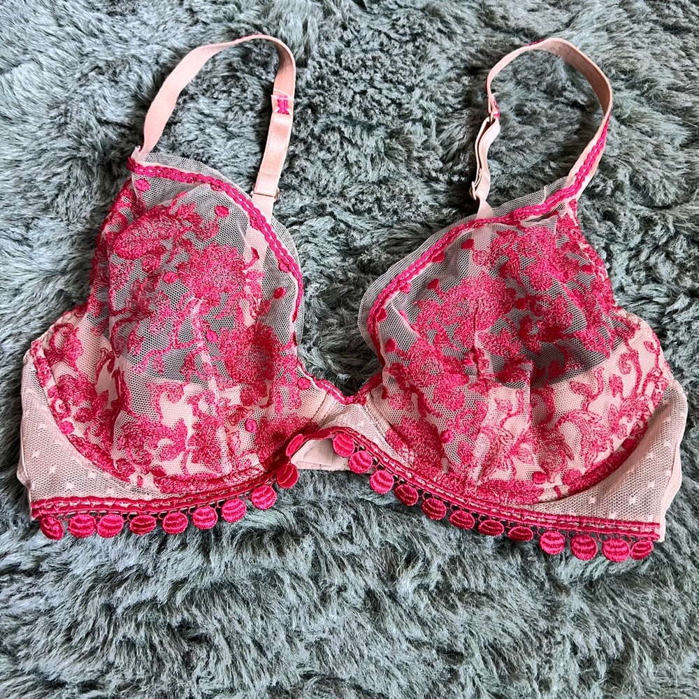 Maison Lejaby Bra Lace 34D Red Nude Lingerie